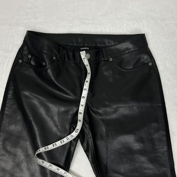 Express Pants Womens 7/8 Black Faux Vegan Leather Straight Leg Y2K Style - Picture 4 of 11